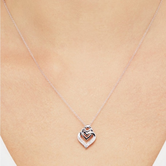 NWT Diamond Mother & Child Interlocking Heart Necklace in Sterling Silver - Picture 2 of 4
